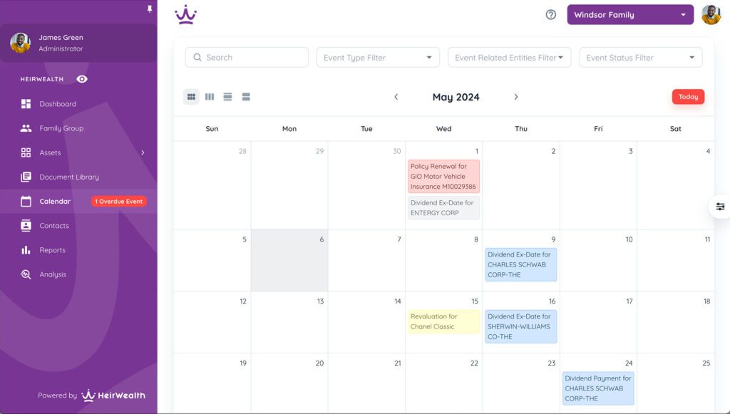 HeirWealth Calendar Events